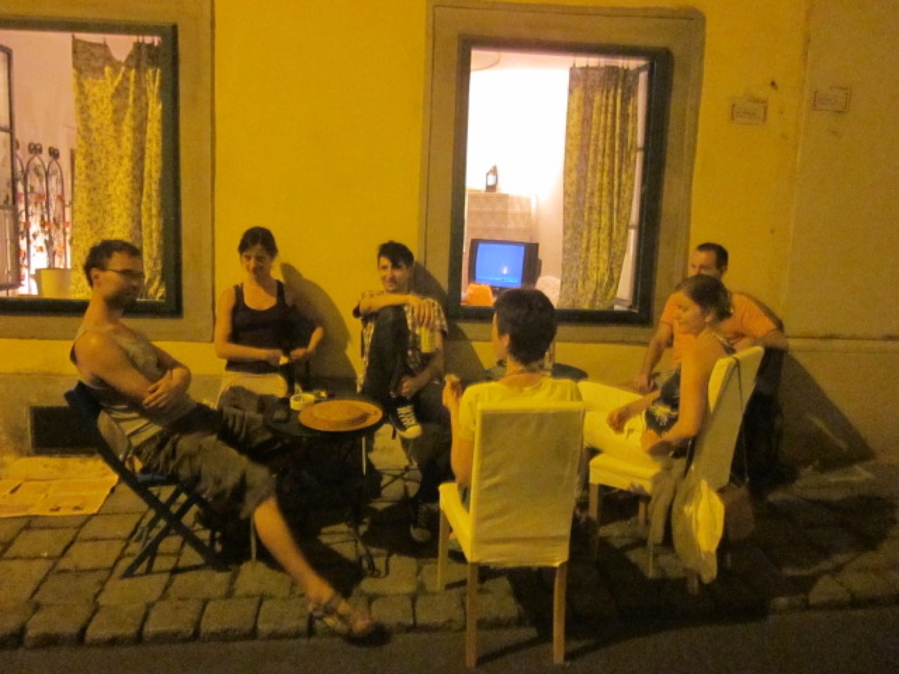 Evening gathering in front of the house